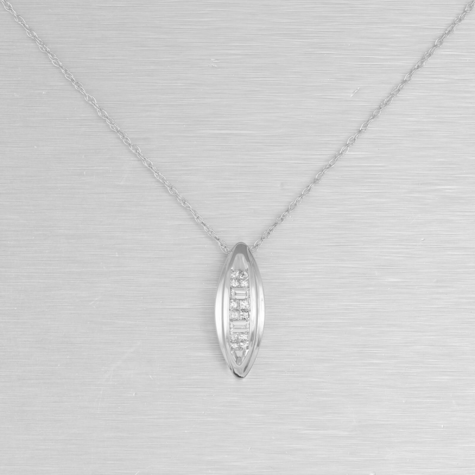 LeVian 14k White Gold Princess & Straight Baguette Diamond Necklace 0.35ctw