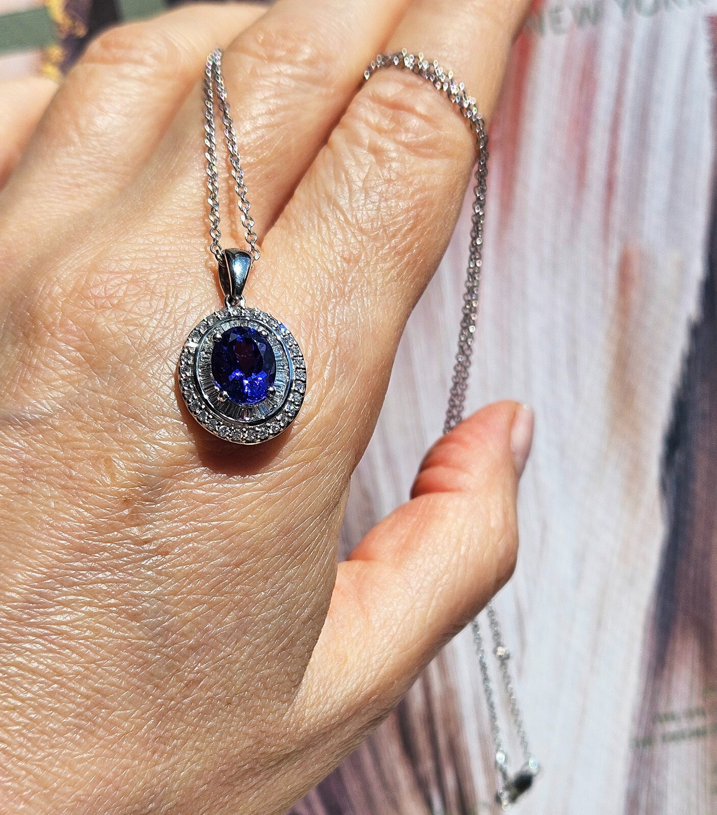 Rhapsody AAAA OVAL Tanzanite E-F VS Baguettes Diamonds 3.45ctw Platinum Pendant