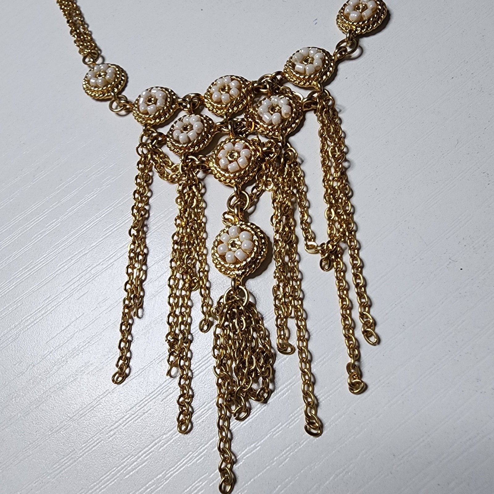 Vintage Bijoux Terner Gold Tone Necklace Multi Strand Dangle Tassel Beads Signed