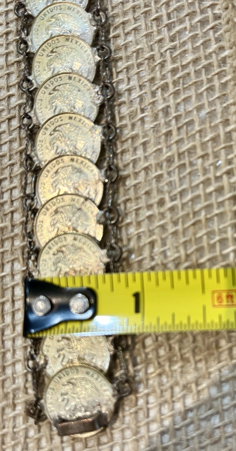 Vintage Mexican Coin Bracelet Centavos Coin Link Souvenir 8″ 1950s’ Retro