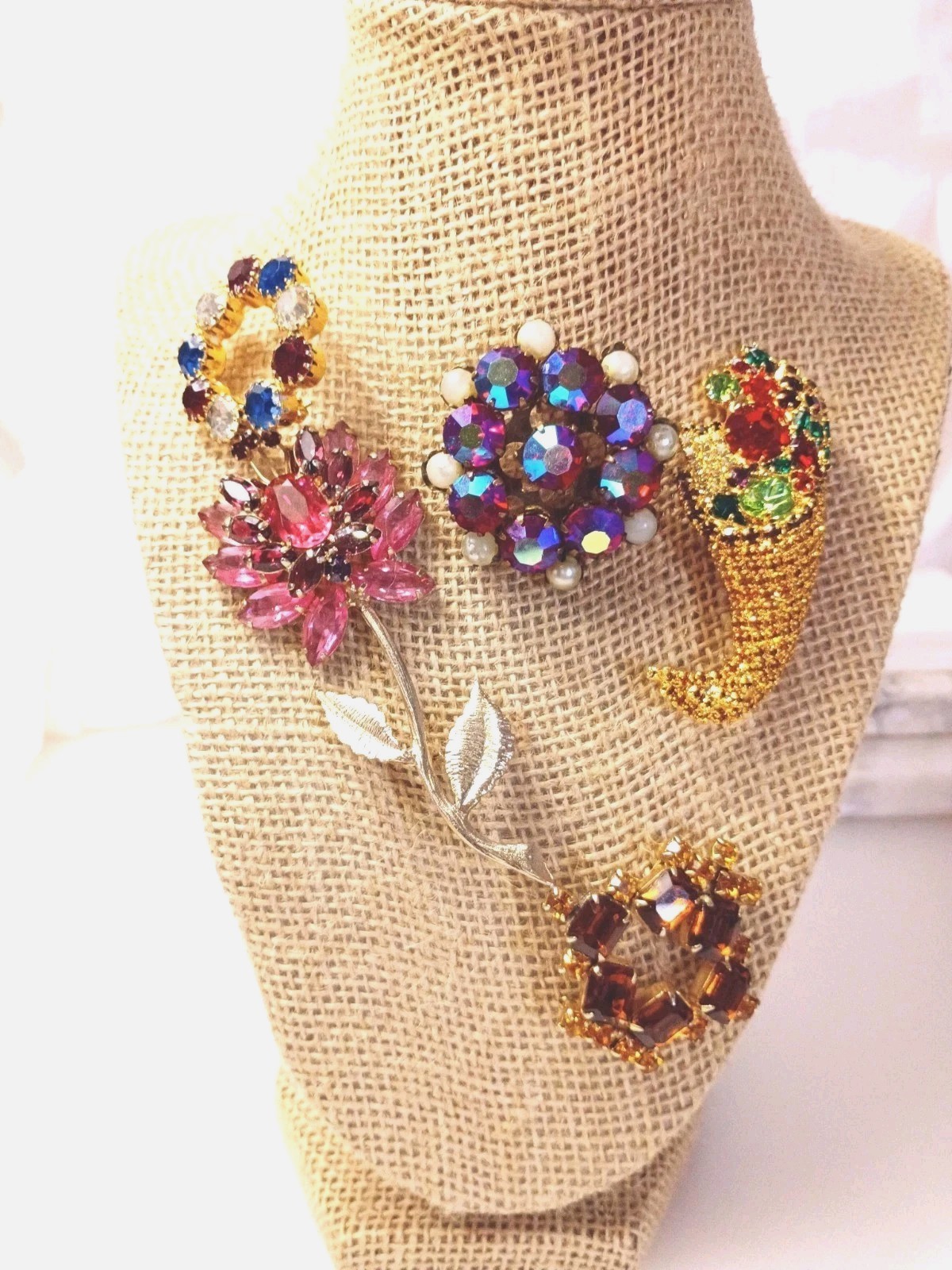Rhinestone Brooch Vintage Jewelry Lot of 5 Brooches