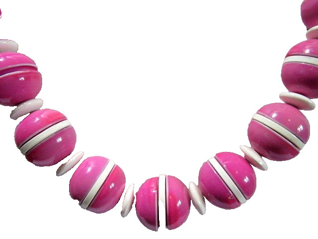 Plastic Pink White Segmented Necklace ‘Ball’ Vintage MCM