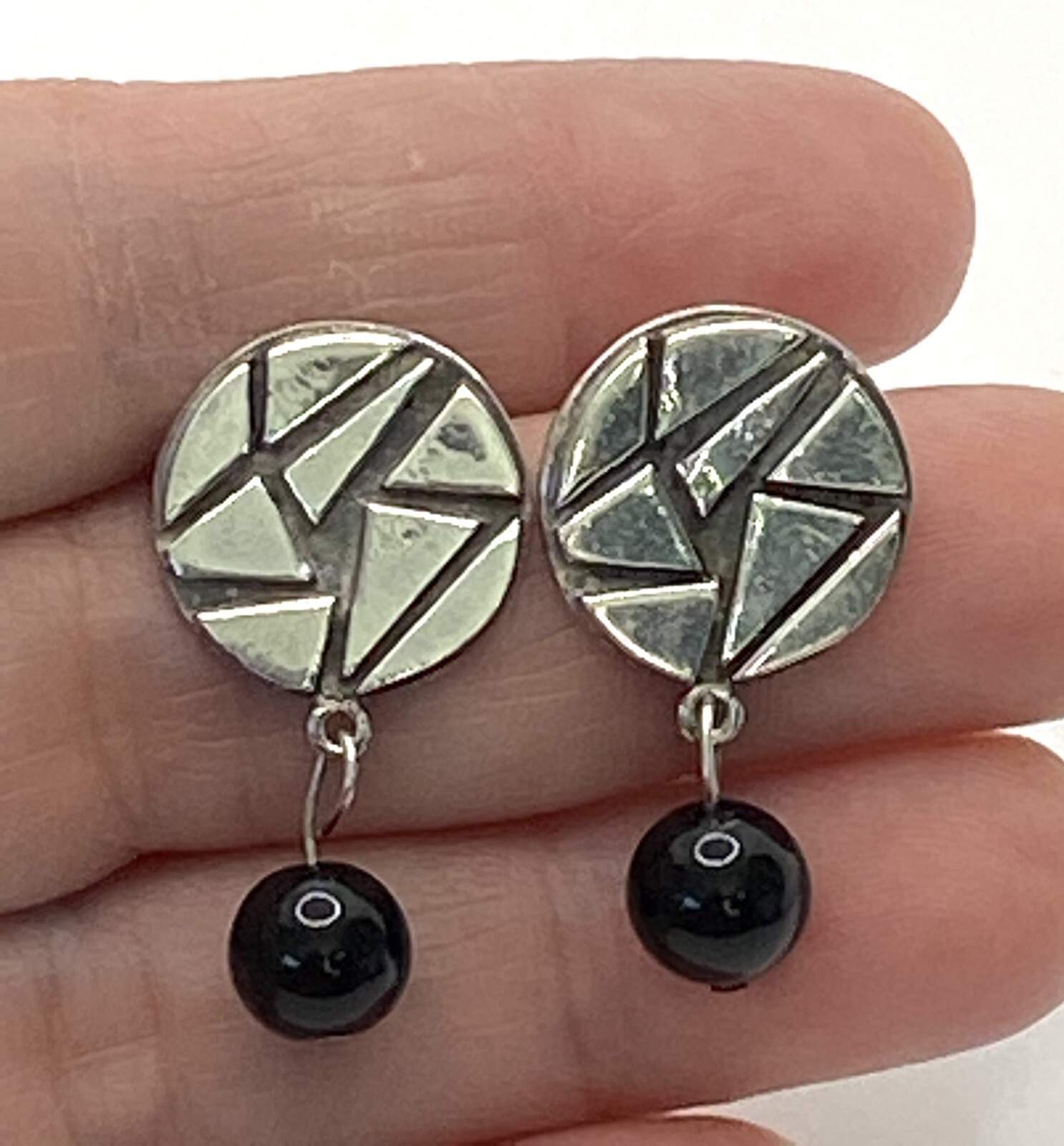 925 Earrings Dangles Geometric Art Deco Vintage Pierced 6.69g