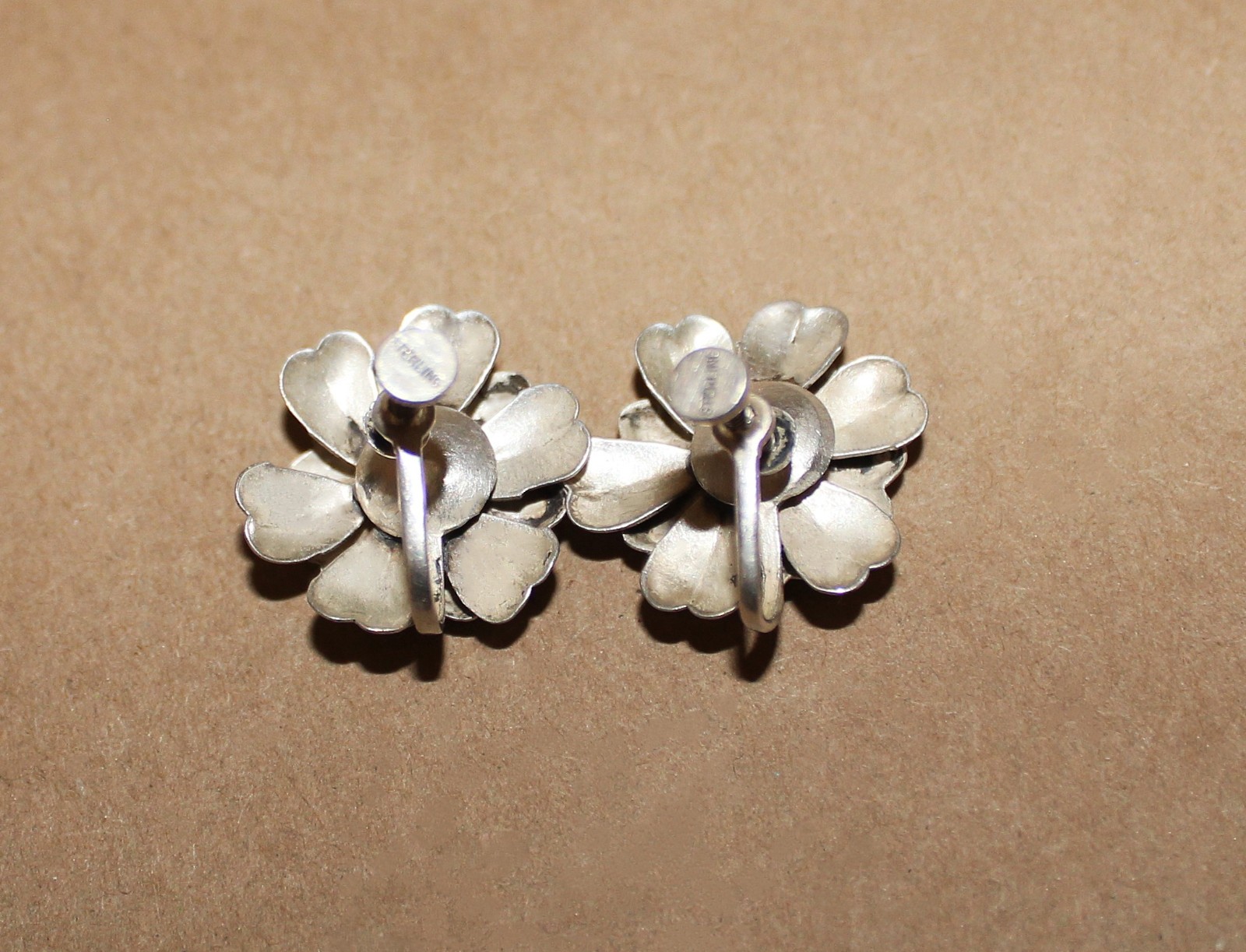 Vtg Sterling Silver Art Nouveau Floral Set Earrings clip-Bracelet 6.5″- Ring 5.5