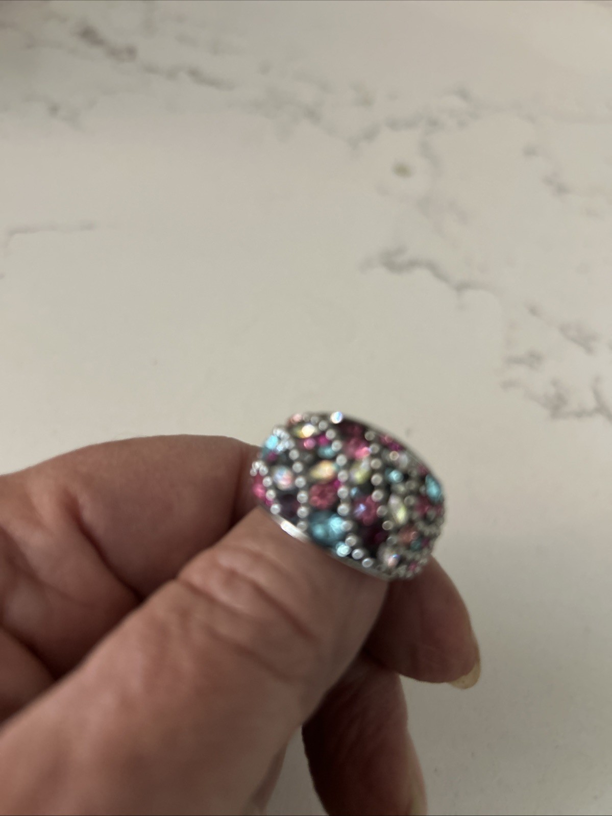 Vintage INox 316L Stainless With Multicolor Faceted “Crystals,Gems, Or ?” Ring