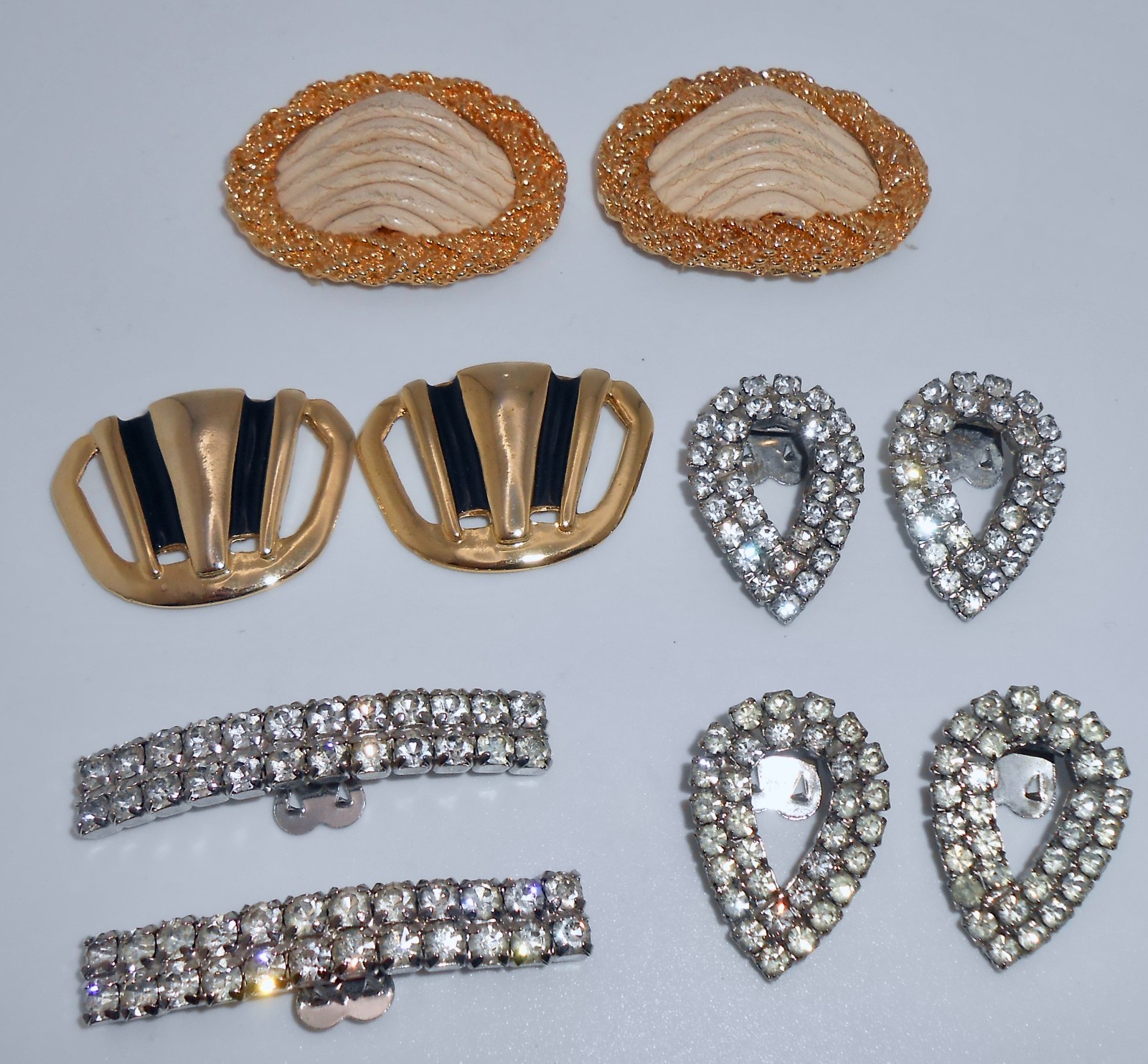 Vintage Shoe Clips Lot of Five 2 FRANCE Leather Enamel & 3 Clear Rhinestone L126