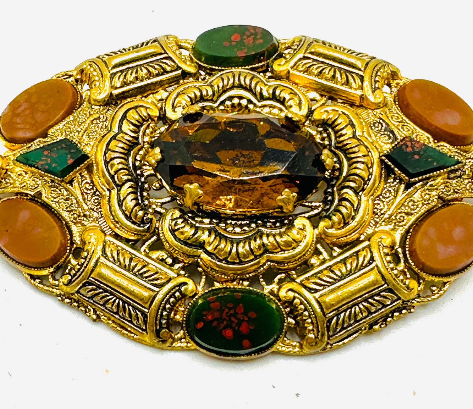 Rare Ornate Antique Victorian Art Nouveau Czechoslovakia BLOODSTONE Brooch