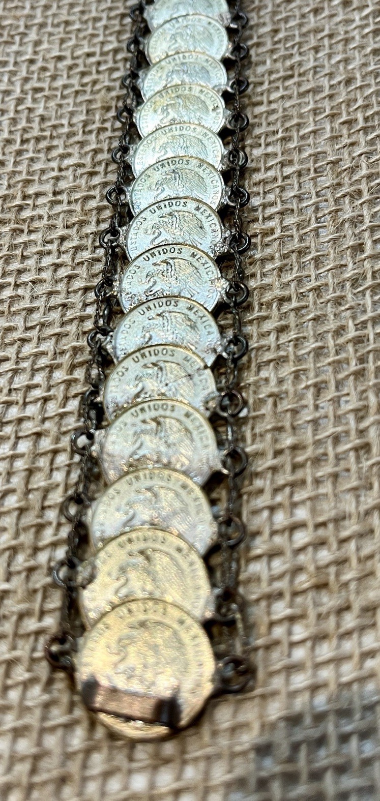Vintage Mexican Coin Bracelet Centavos Coin Link Souvenir 8″ 1950s’ Retro