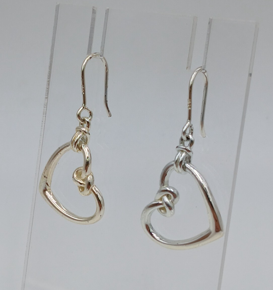 VTG 925 Heart Knot Earrings 1.5in Drop Sterling Silver 2g Lightweight Openwork