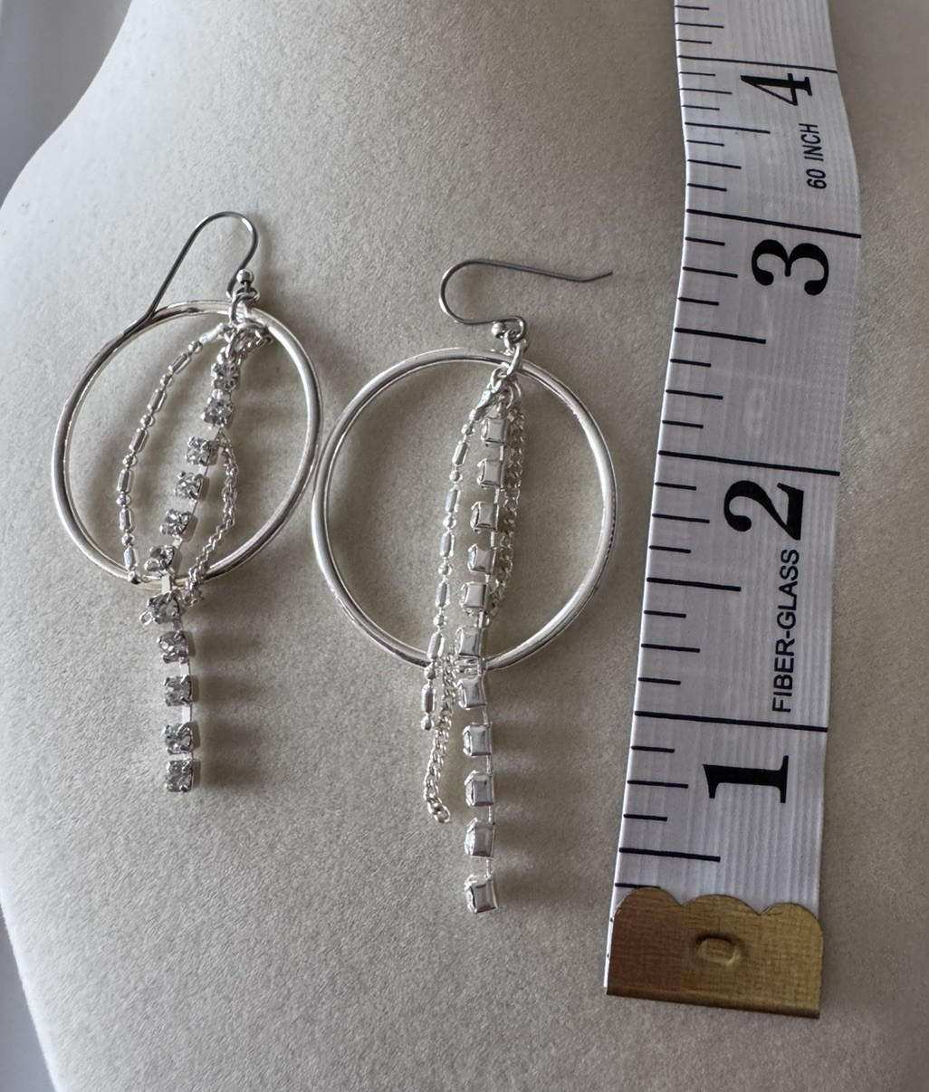 Dangle Drop Earrings Silver Tone Chandelier Hoop Boho Fashion Sparkly