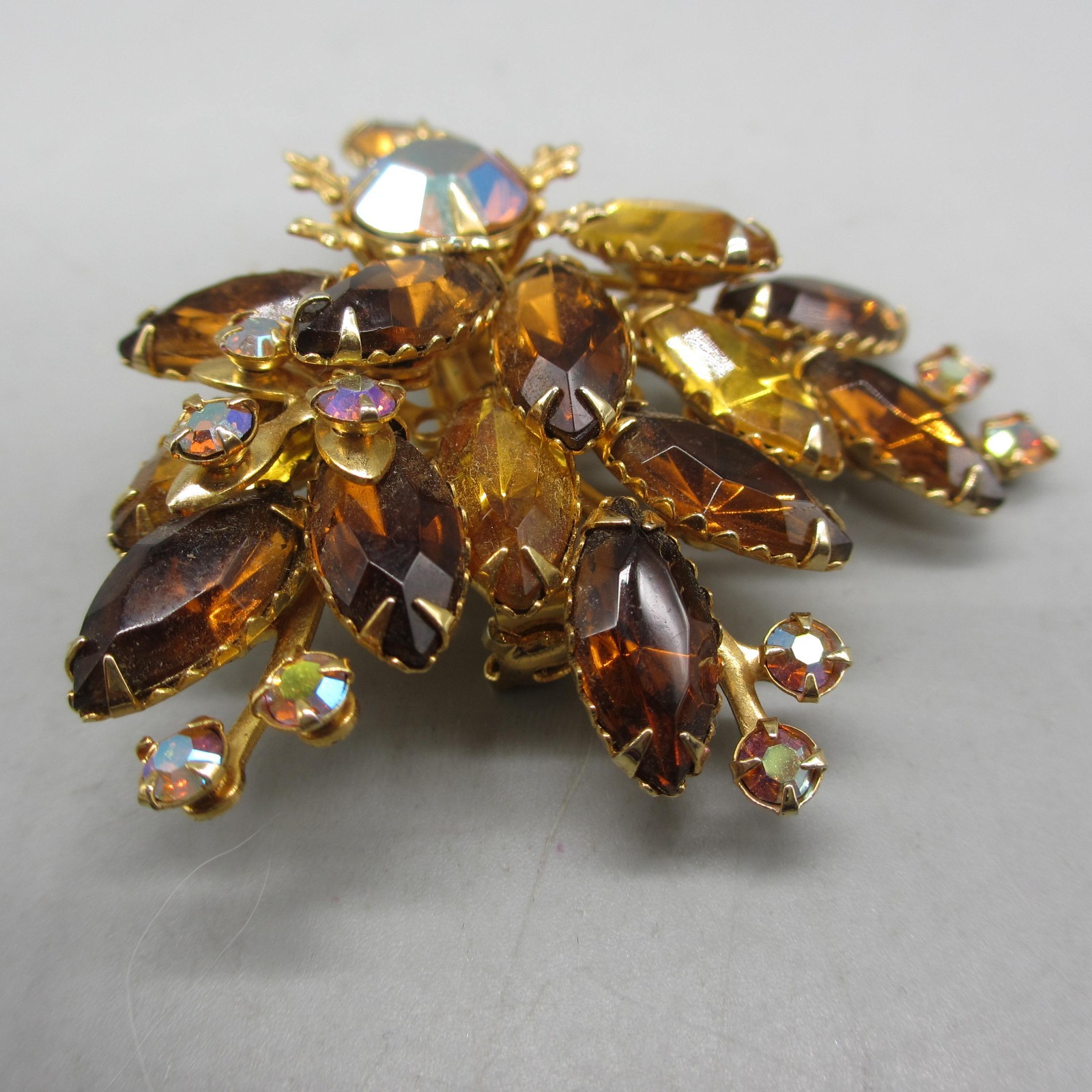 Vintage Rhinestone Brooch Navette AB Fall Colors Layered