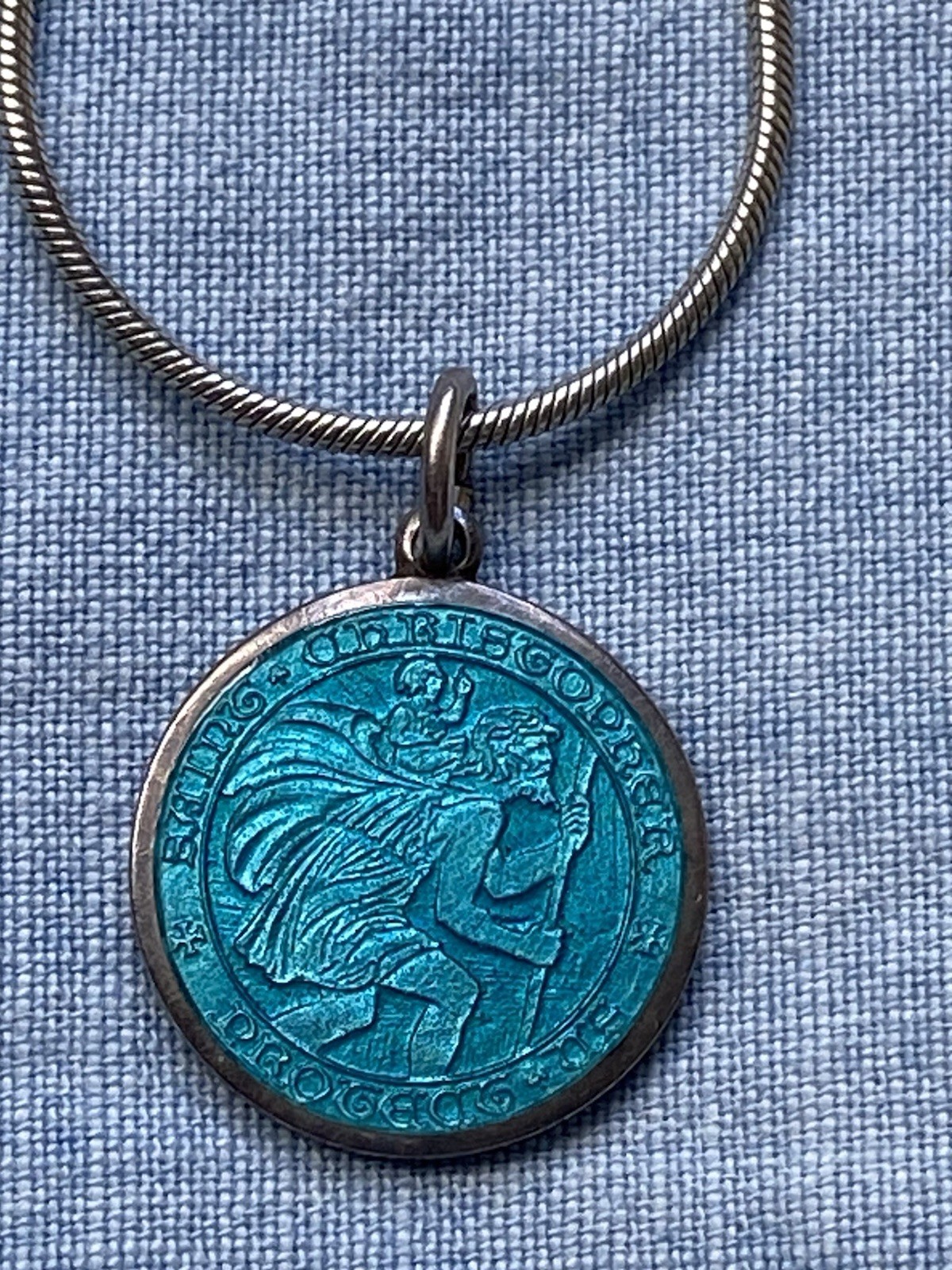 Charles Thomae Vintage Saint Christopher Sterling Silver Enamel Pendant Necklace