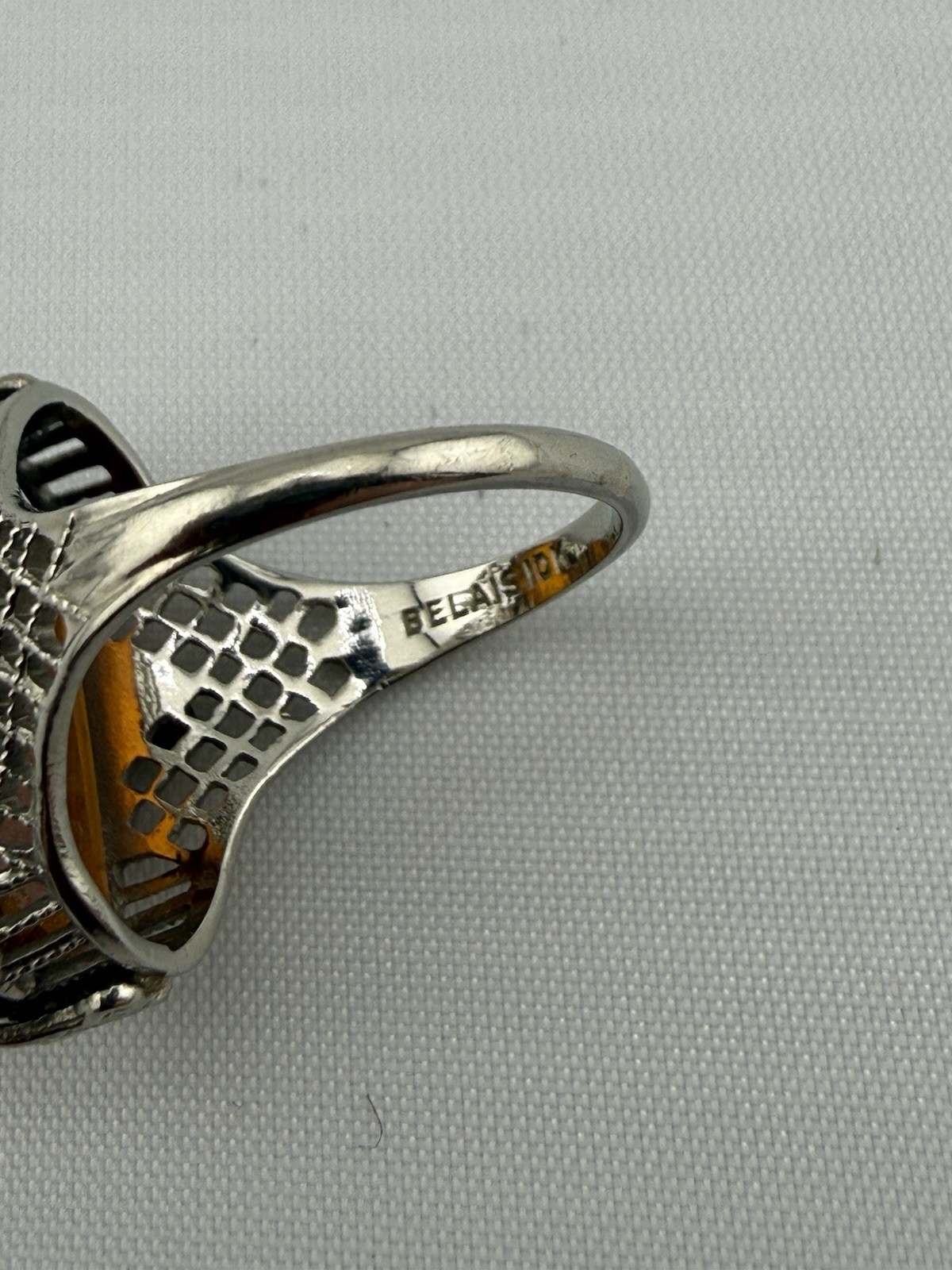 Art Deco Vintage Belais 10k Gold Ring Size 4.25 Brown Colored Set