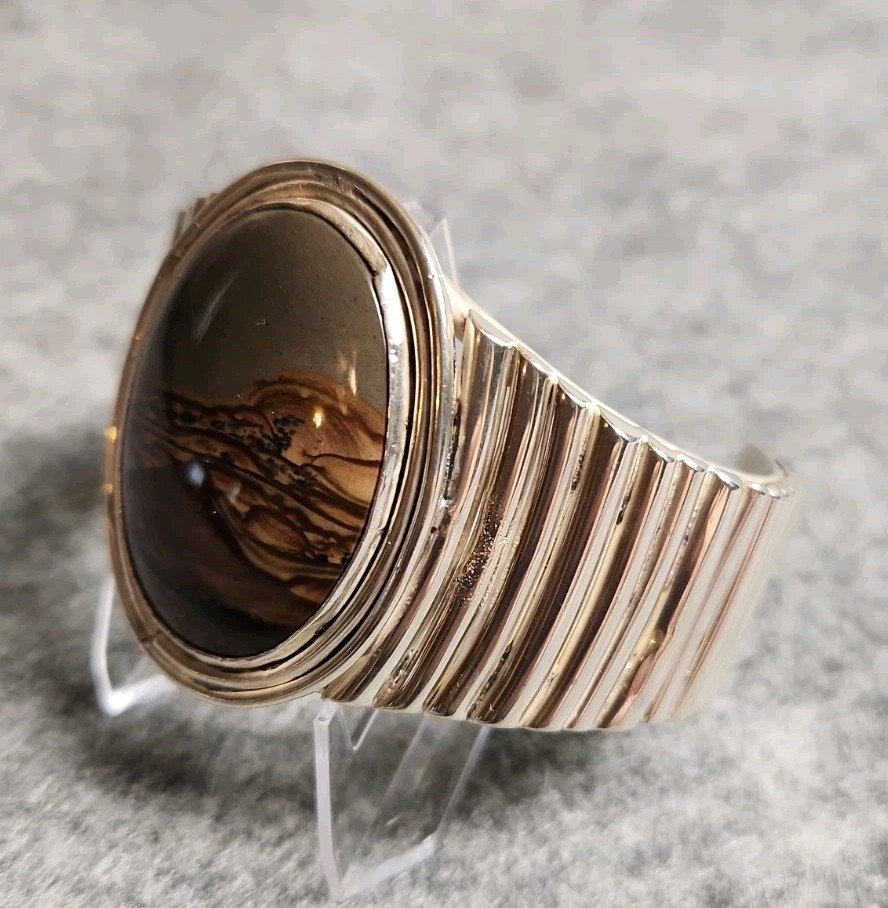 Vintage Navajo Picture Jasper Sterling Silver Cuff Bracelet Small6″ XRF Verified
