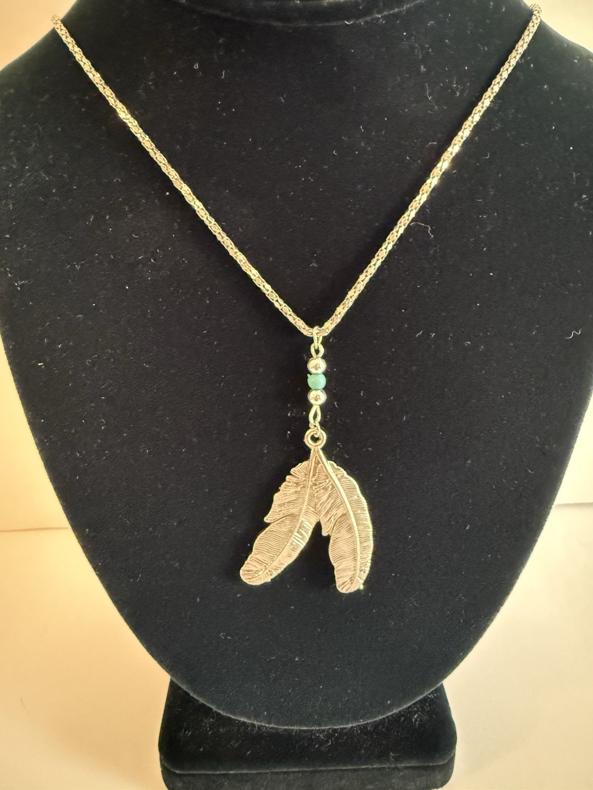 Vtg Indian Head Buffalo Nickel Coin Necklace Turquoise Accents 24″ + Feather 18″