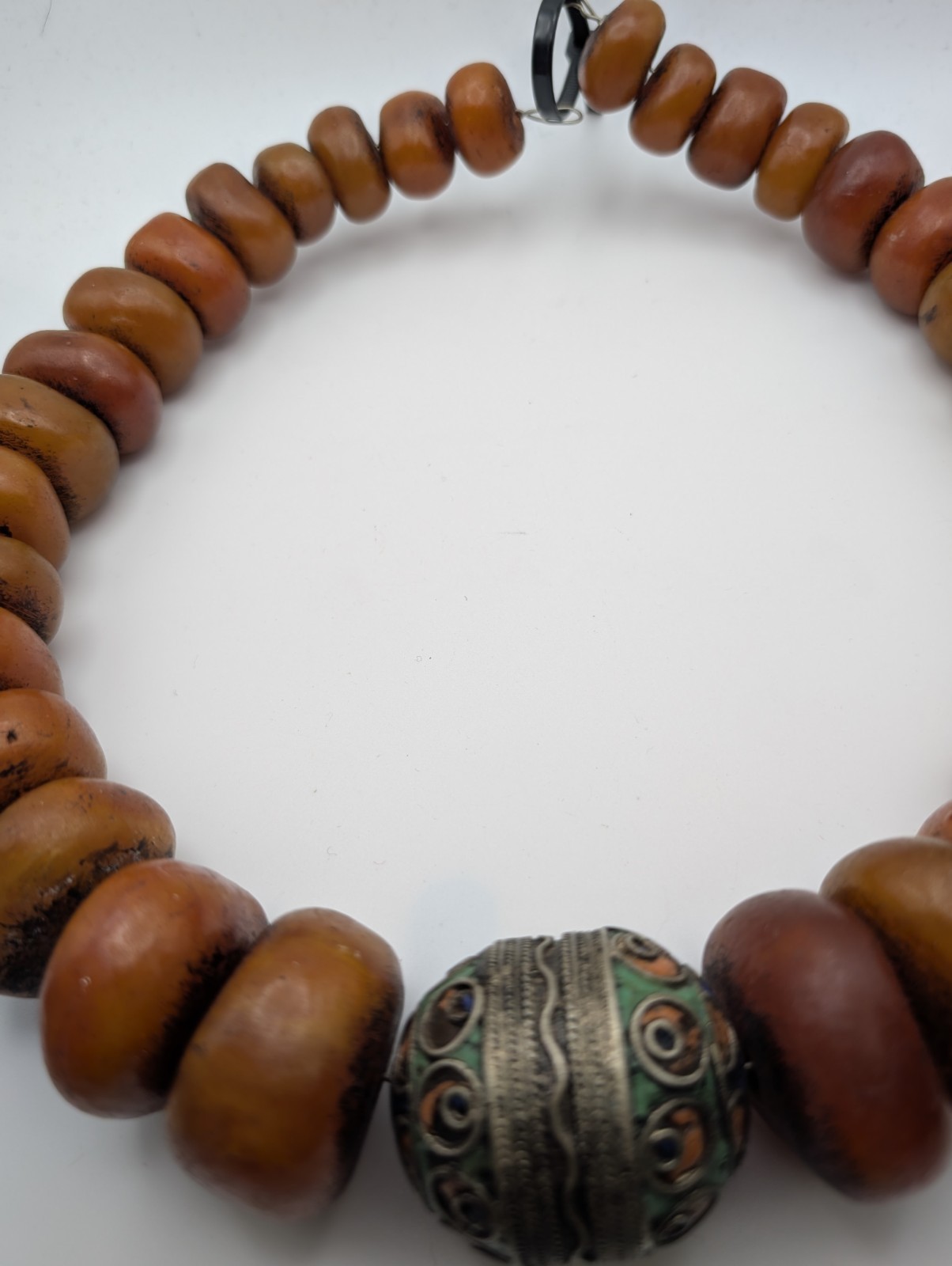 Vintage Moroccan Style Resin Bead Necklace – Large Enamel Focal Bead
