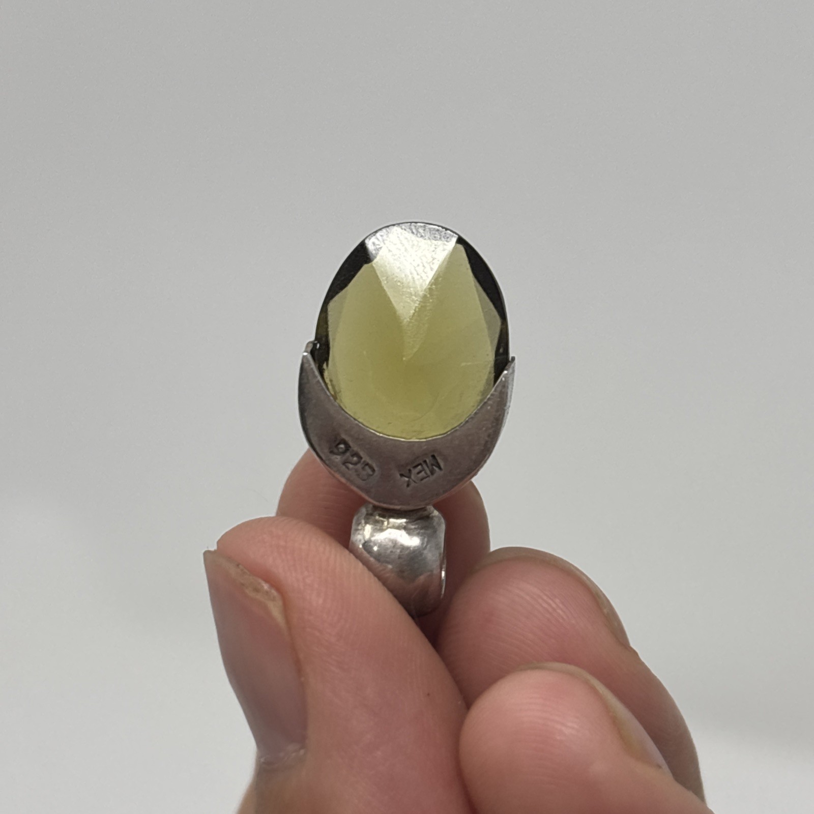 vintage mex yellow glass pendant Faceted Oval Drop 925