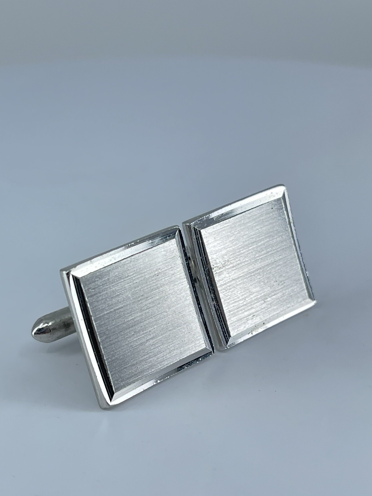 Vintage Swank cufflinks brushed and polished silver tone square design 3/4″