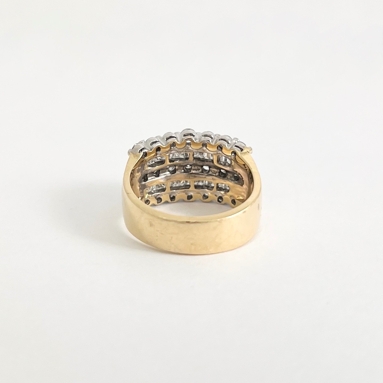 Vintage Wide Two-Tone Multishape Diamond Ring 14K White Yellow Gold, 8.88 Grams