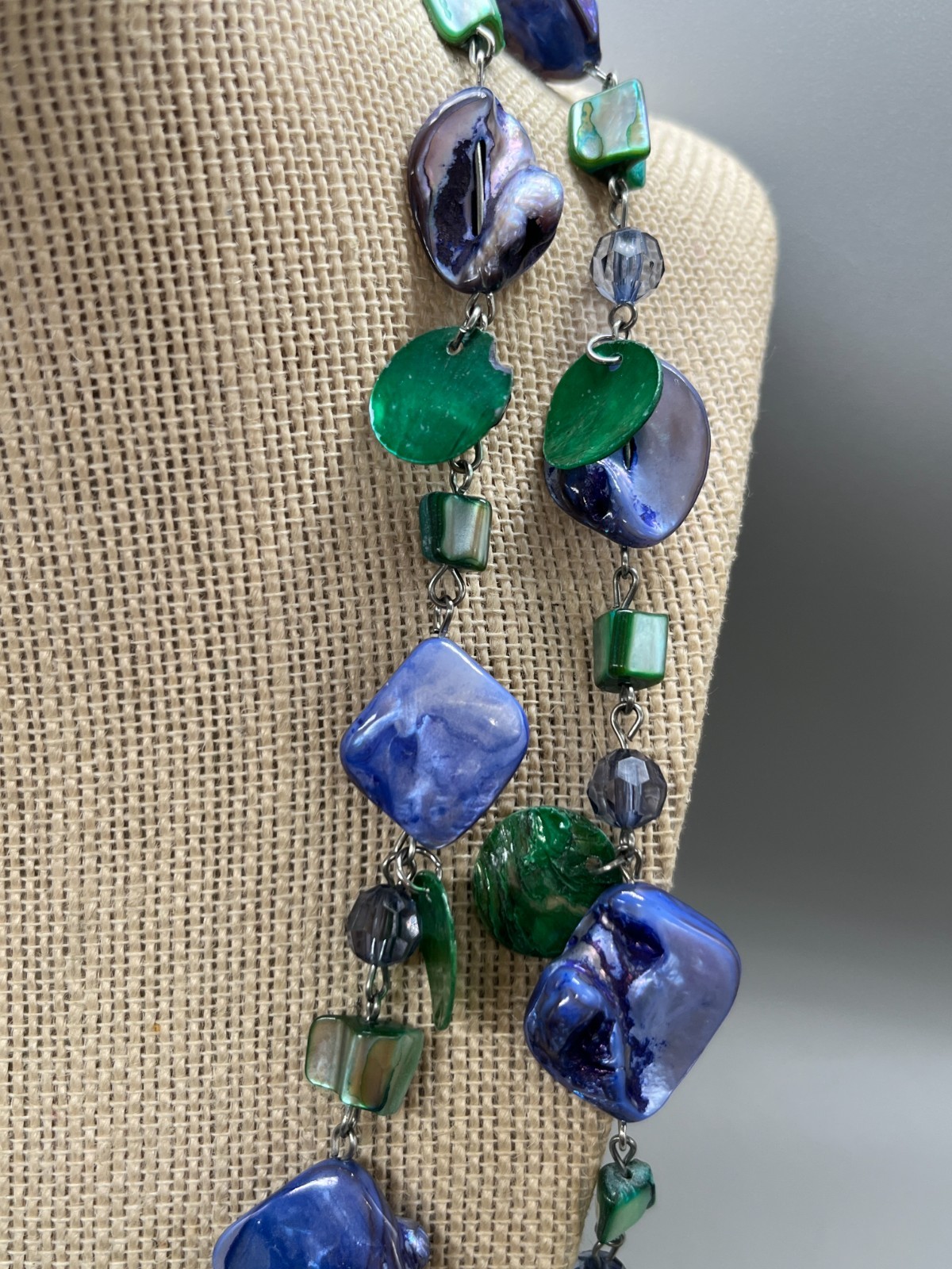 vintage blue Boho Abalone shell Beaded 2 strand 28″ necklace bl02