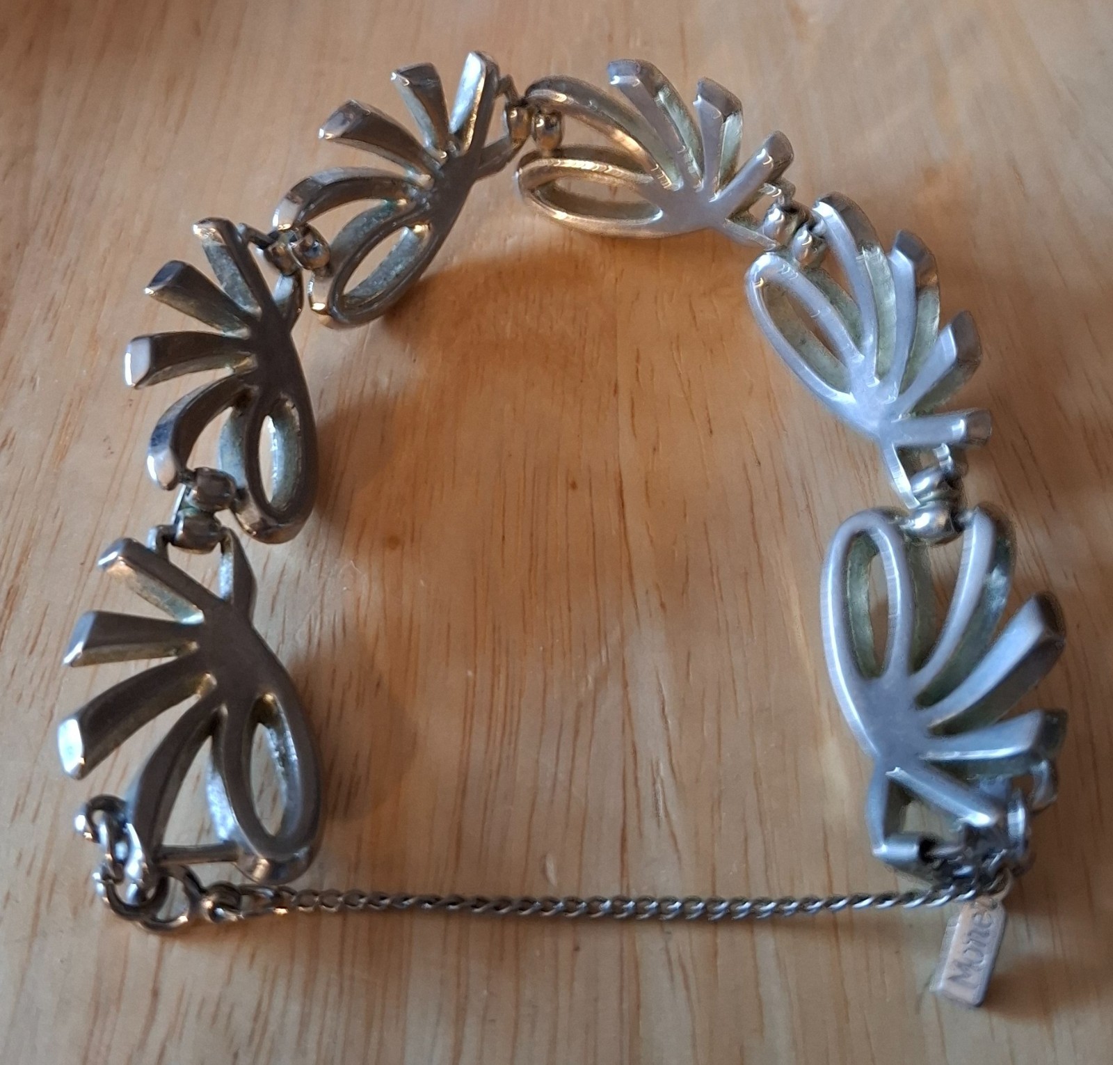 Vintage Jewelry Monet Silver Tone Multi Link Chunky Swirl Panel Bracelet