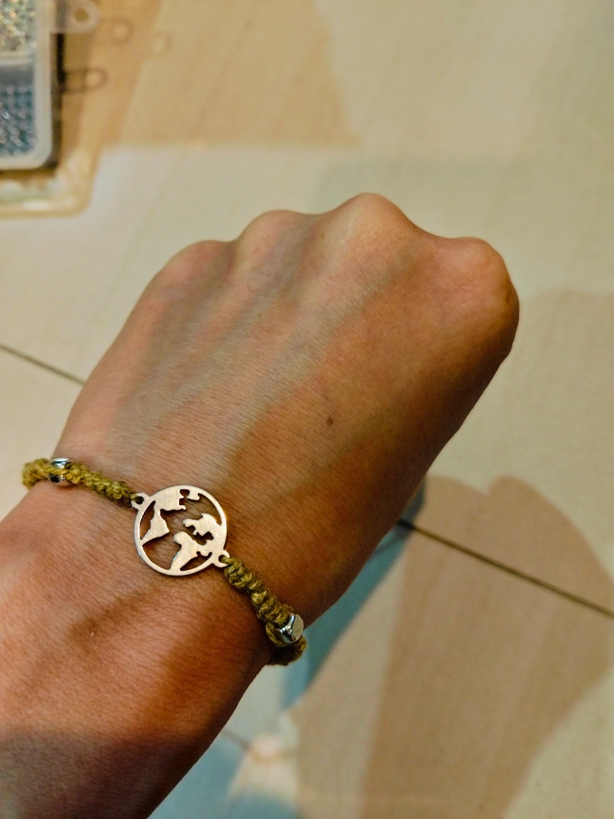 Adjustable Hemp Bracelet with Natural Earth Sign – Boho Style