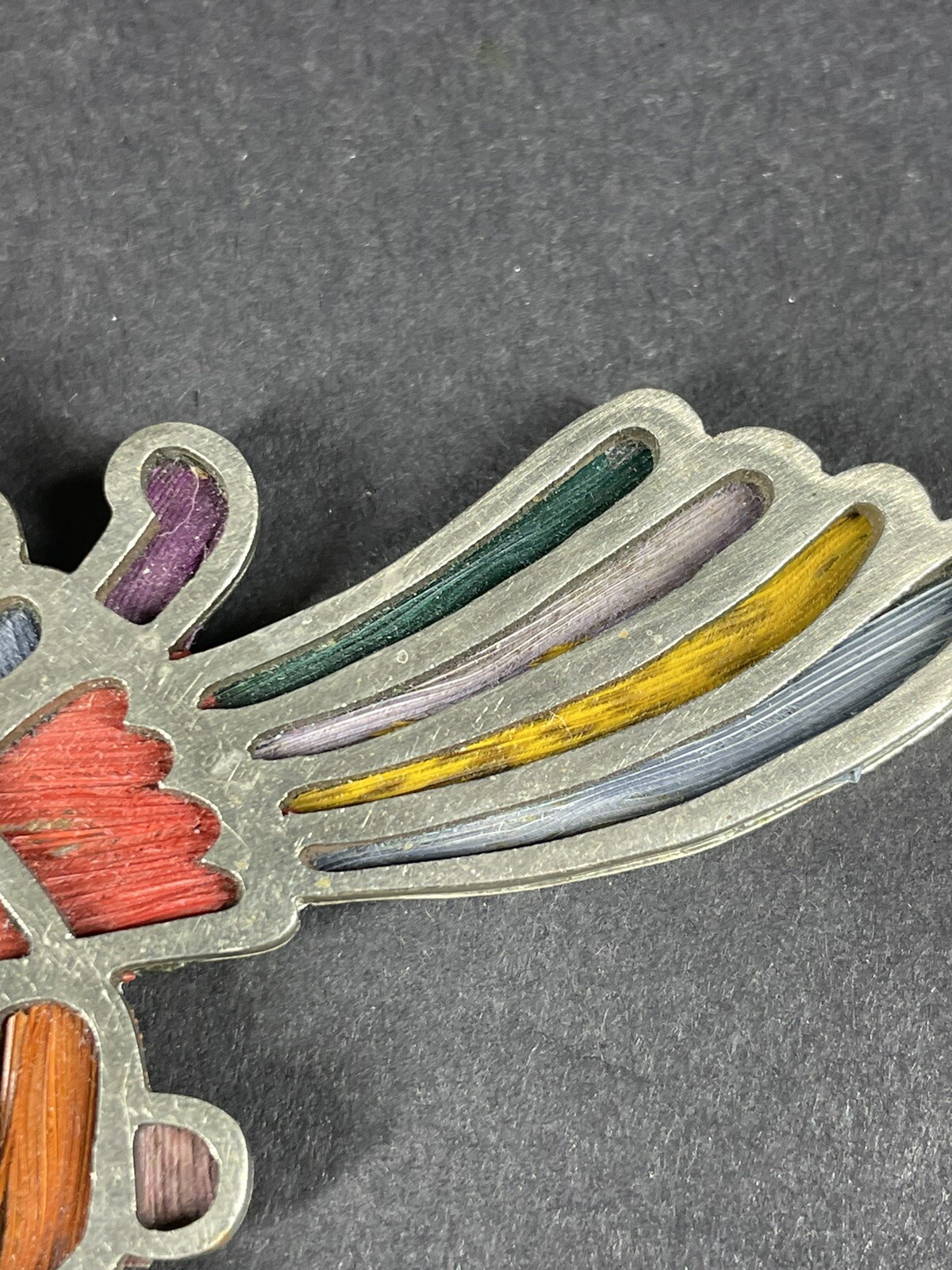 Vintage Los Castillo Pluma Azteca Exotic Silver-plated & Feather Bird Brooch