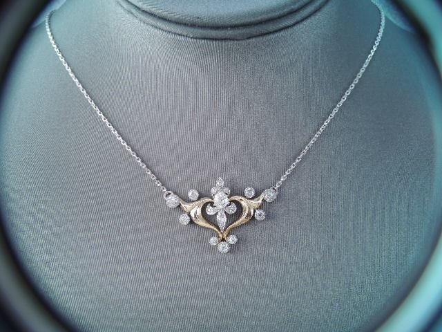 GORGEOUS ART NOUVEAU 18K / 17K GOLD & PLATINUM EUROPEAN CUT DIAMOND NECKLACE