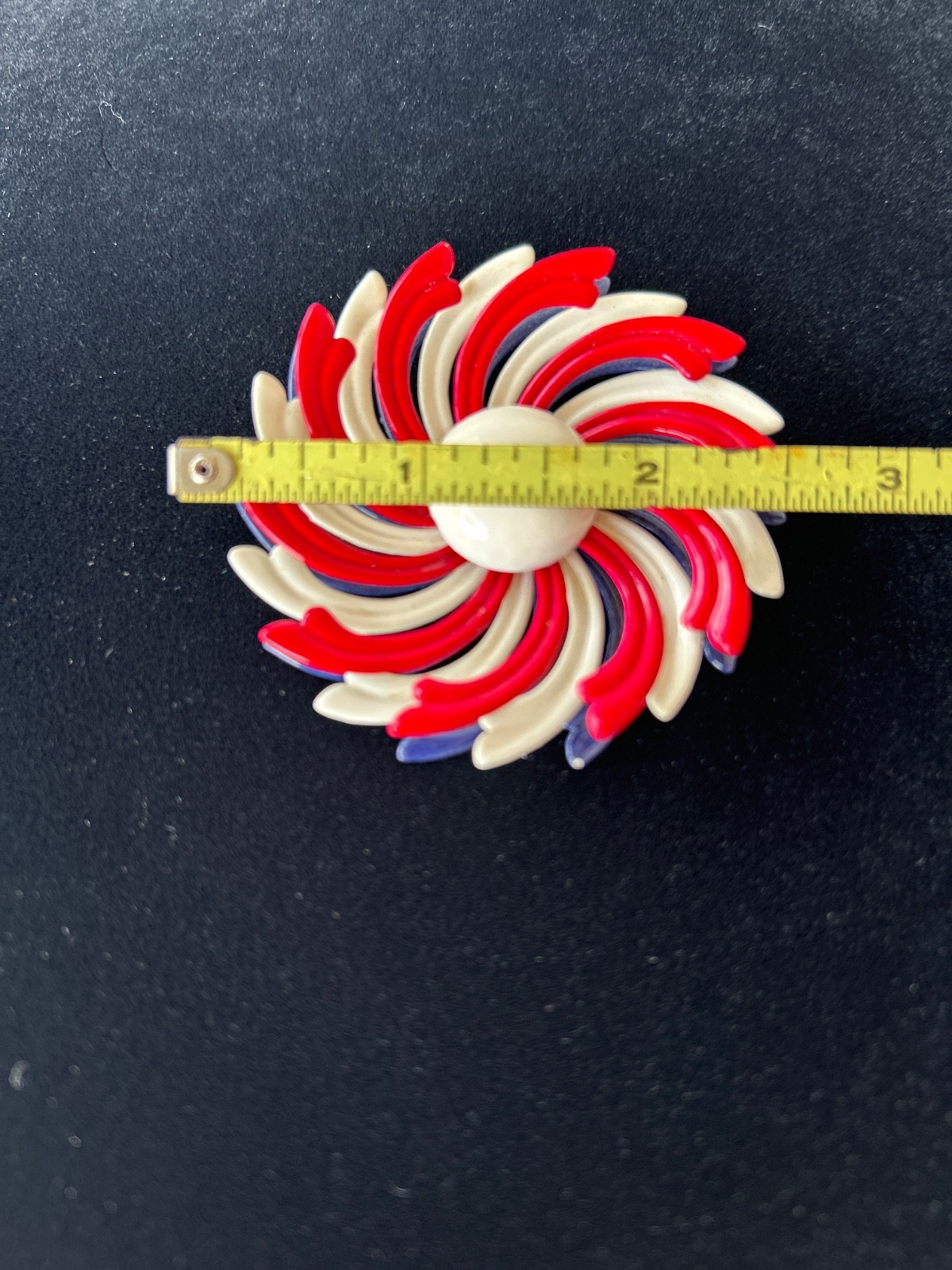 Vtg 60s 70s Patriotic Enamel Pinwheel Brooch Red White Blue & Clip On Earrings