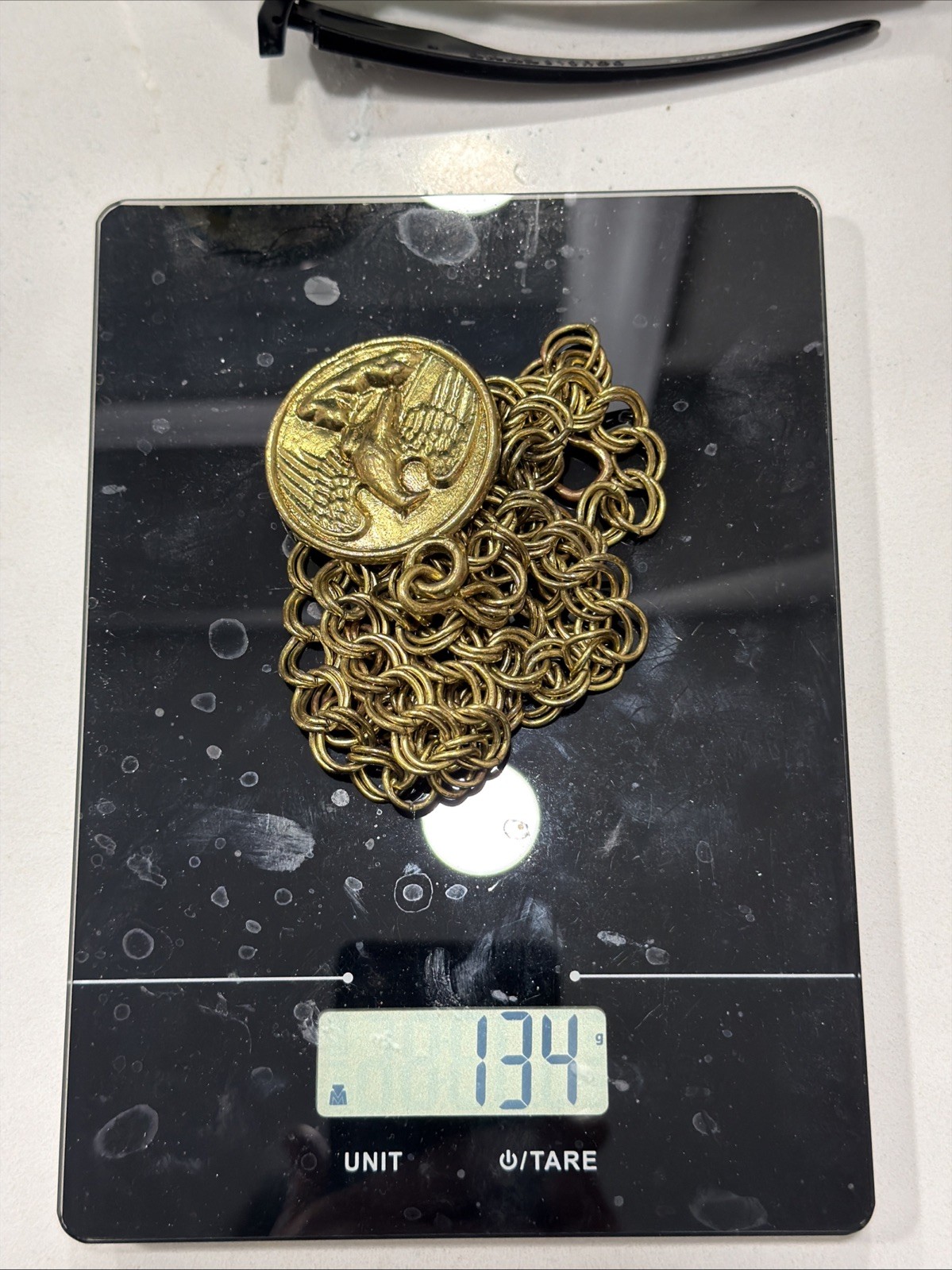 Vintage Chunky Curb Chain Circular Eagle & Rooster Medallion Pendant Necklace