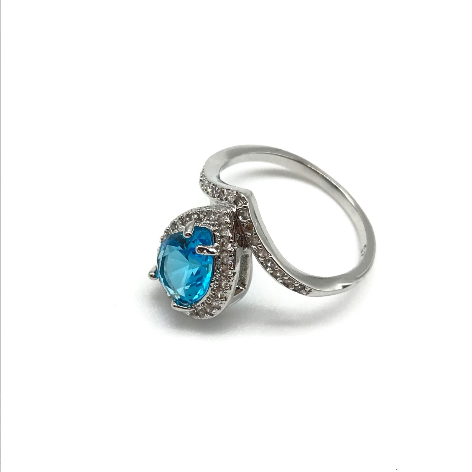 925 Sterling Silver Blue & Clear CZ Accented Ladies Band Ring Size 7.25