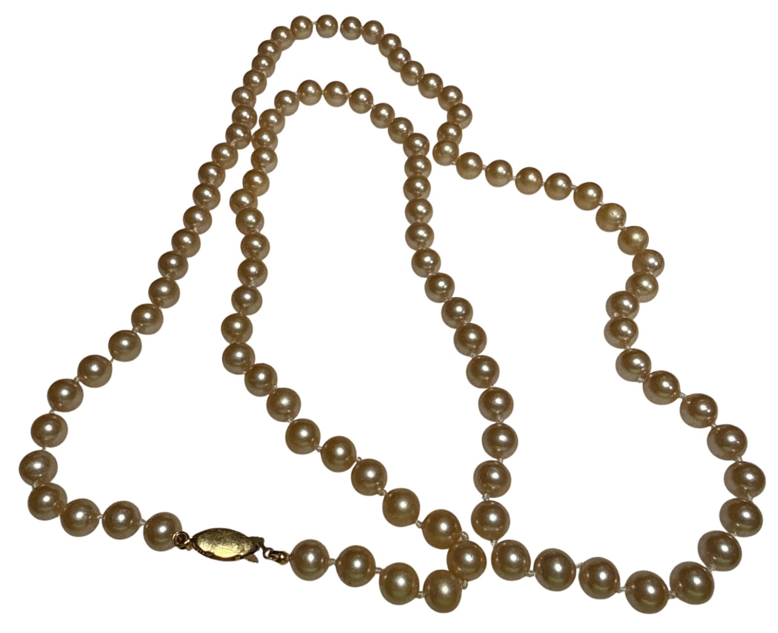 Vintage faux cream pearl knotted necklace fish hook clasp 36″ EUC