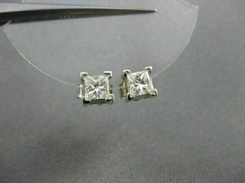 ESTATE .80CT DIAMOND 14KT WHITE GOLD PRINCESS CUT STUD EARRINGS H VVS/VS #5975