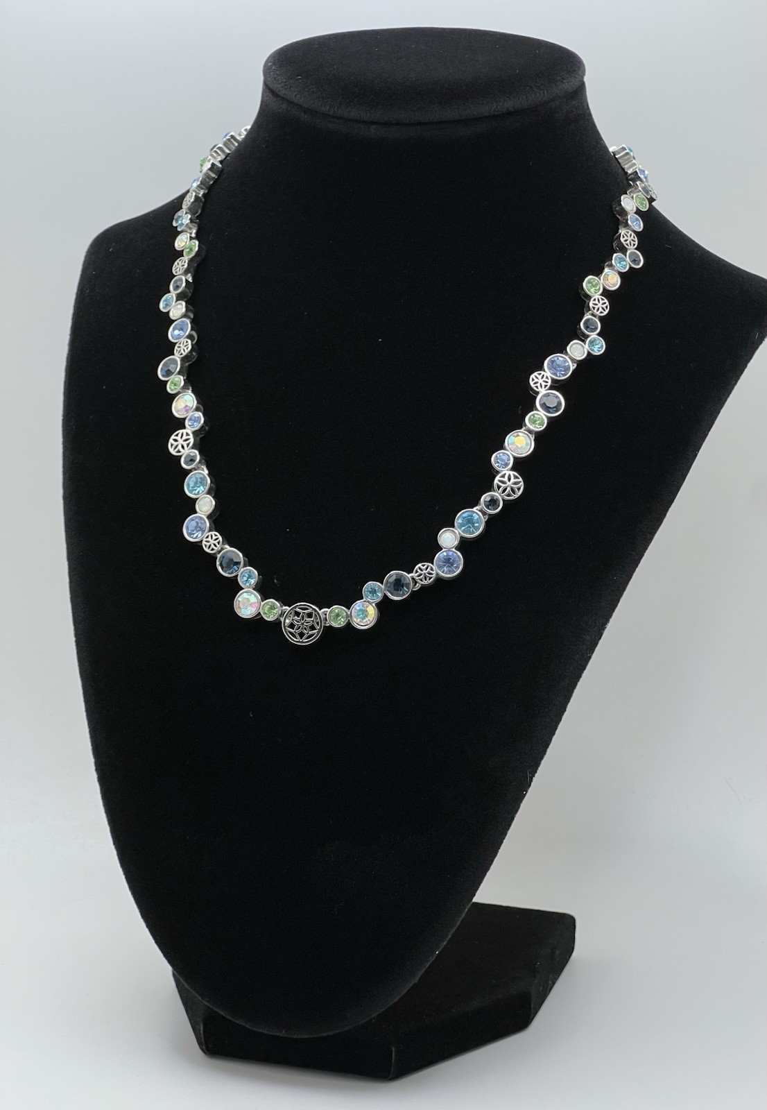 Lia Sophia “Happy Hour” Retired Necklace w/Crystals In Blues, Green & AB Colors
