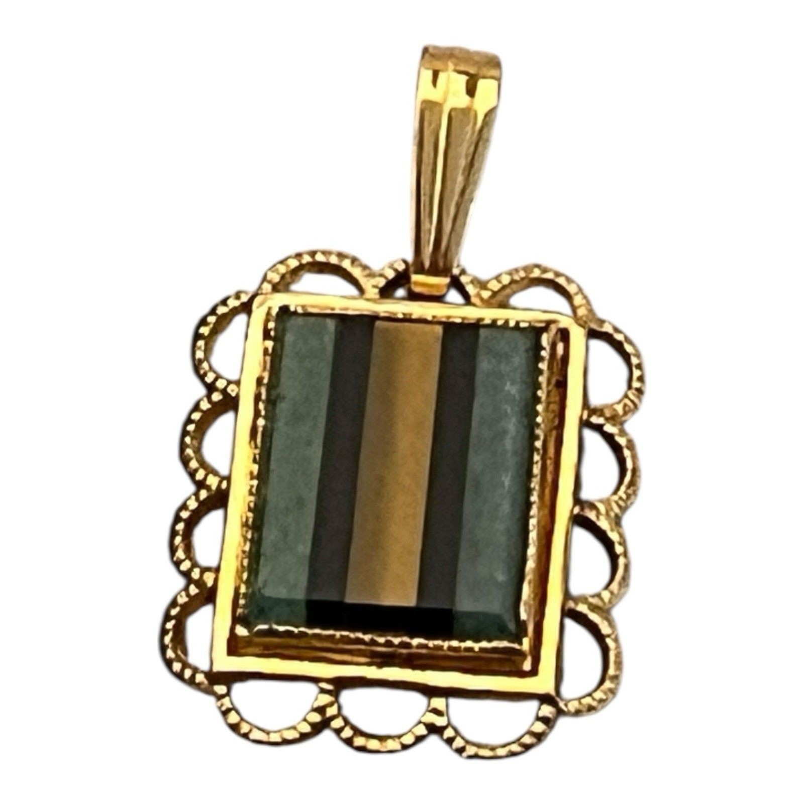 Vintage 1950s Inlaid Stone Pendant Tiger Eye Onyx Jade Gold Filled MCM – 7S