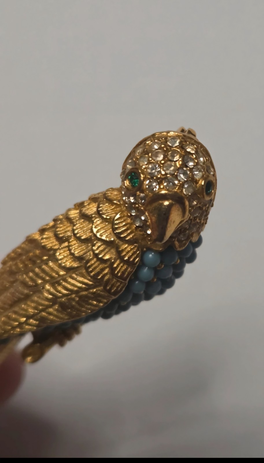 Gold Tone parrot rhinestone & Turquoise brooch