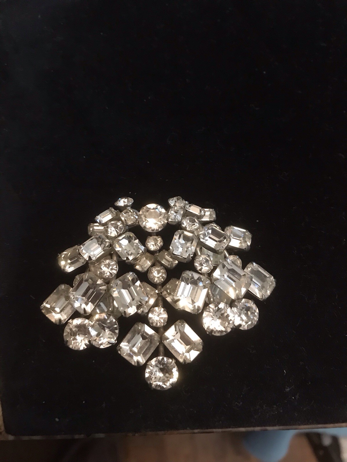 Weiss Pin Clear Stones Layered 2 1/4 Wide Signed