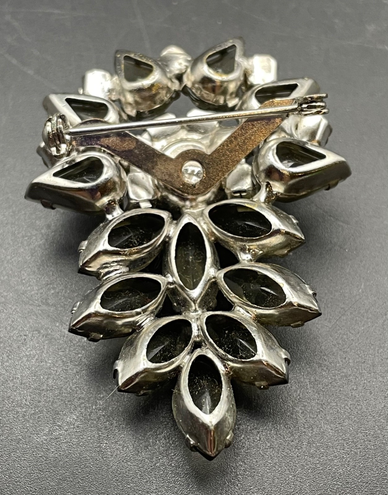 Vintage Czech Brooch, Large Brooch with Rhinestone, Aurora Borealis Brooch