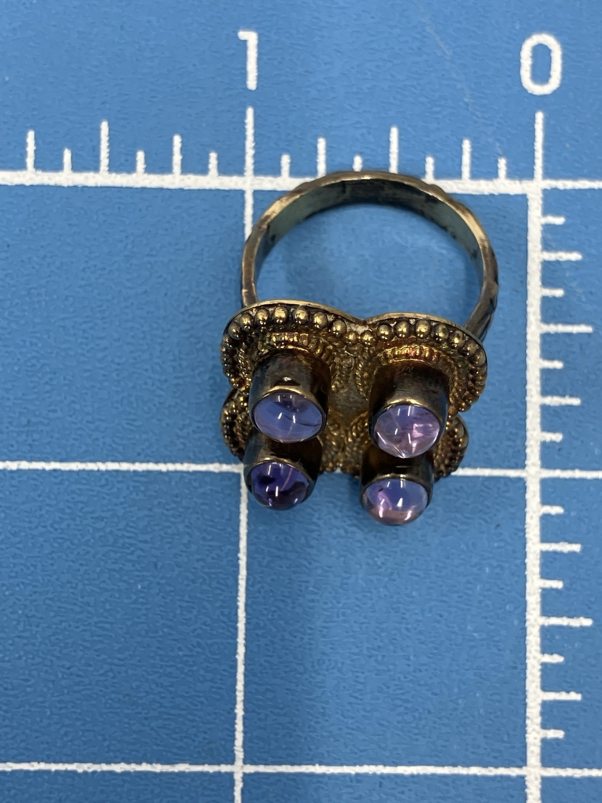 Vintage Sterling Amethyst Ring Boho Cabochon Cluster Gold Wash Silver 925