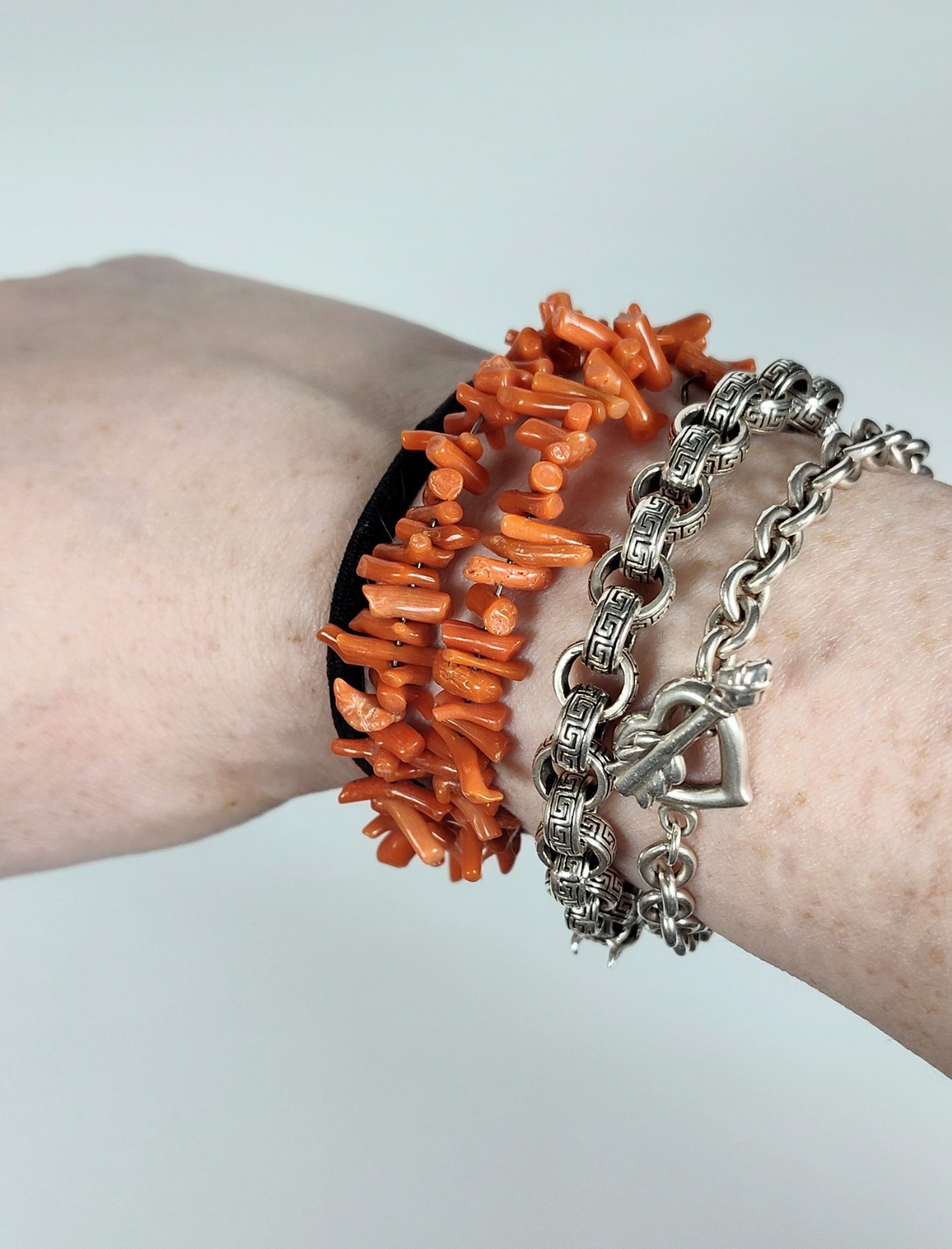 Vintage 1970’s Natural Orange Red Coral Stick Branch Wrap Bracelet