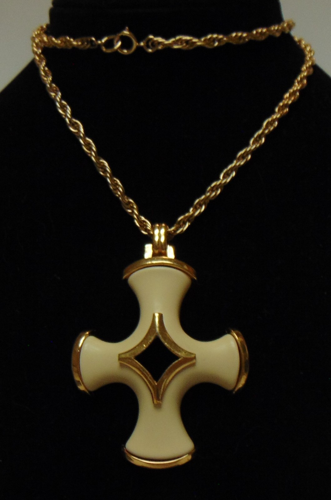 TRIFARI Ivory Enamel and Gold Tone Cross Pendant Necklace