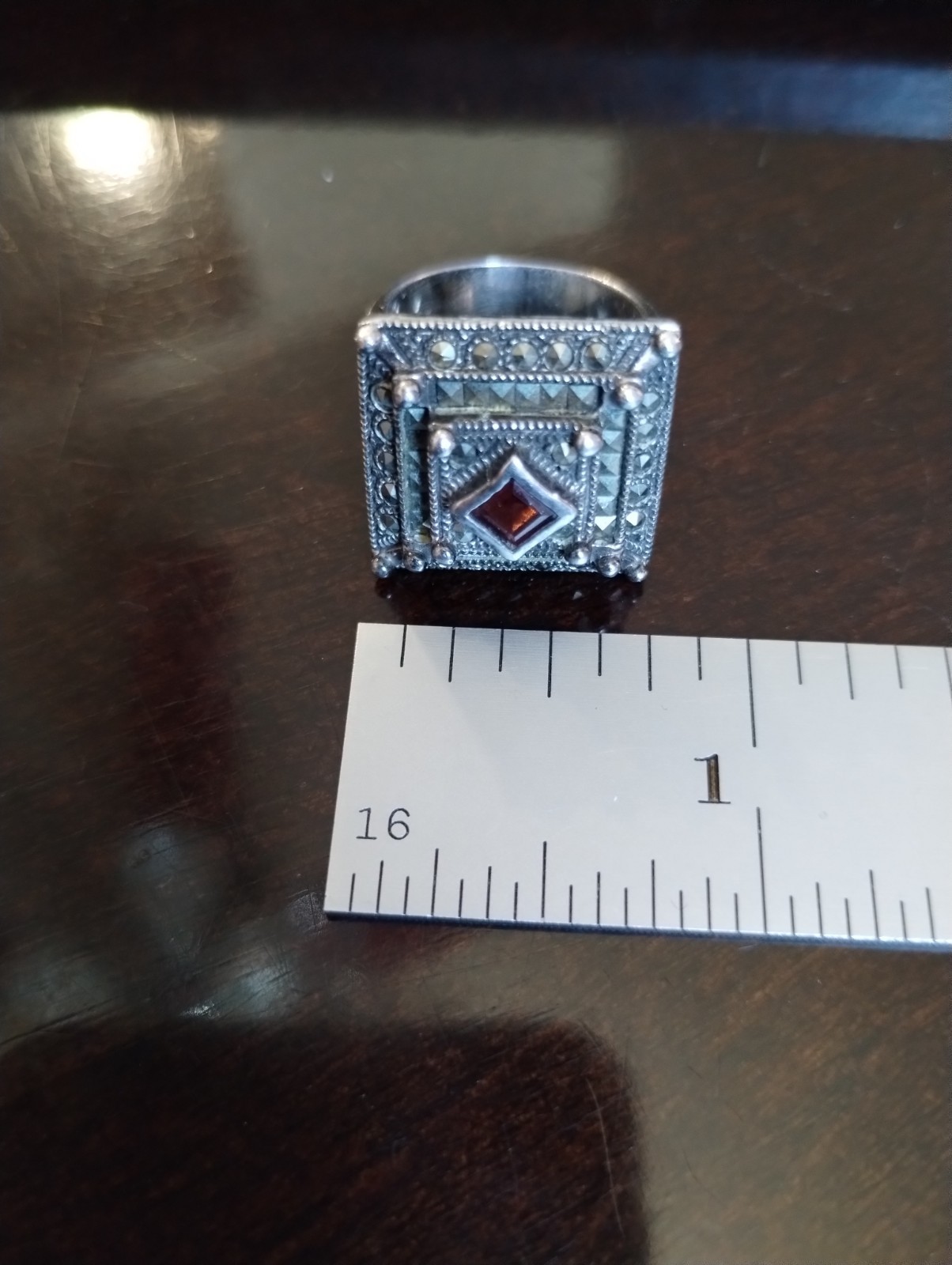 Vintage Dee Berkley DBJ Sterling Silver Garnet Marcasite Ring Size 6.5