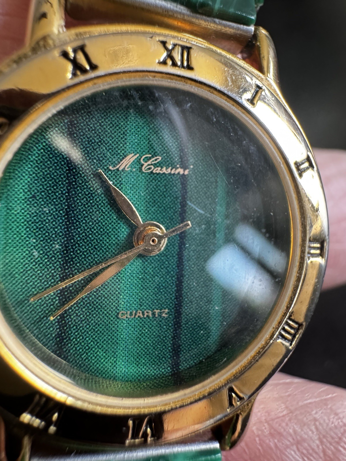 Vintage M. Cassini Women’s Malachite Stretch Band Quartz Watch Size 6”