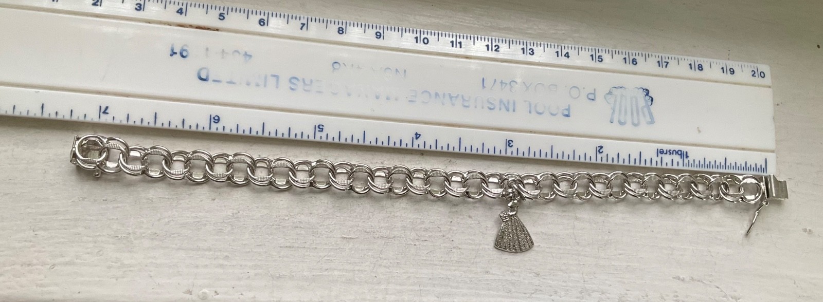 Vintage DYNASTY USA Starter SILVER CHARM BRACELET Wearable 7 1/4” Engraved