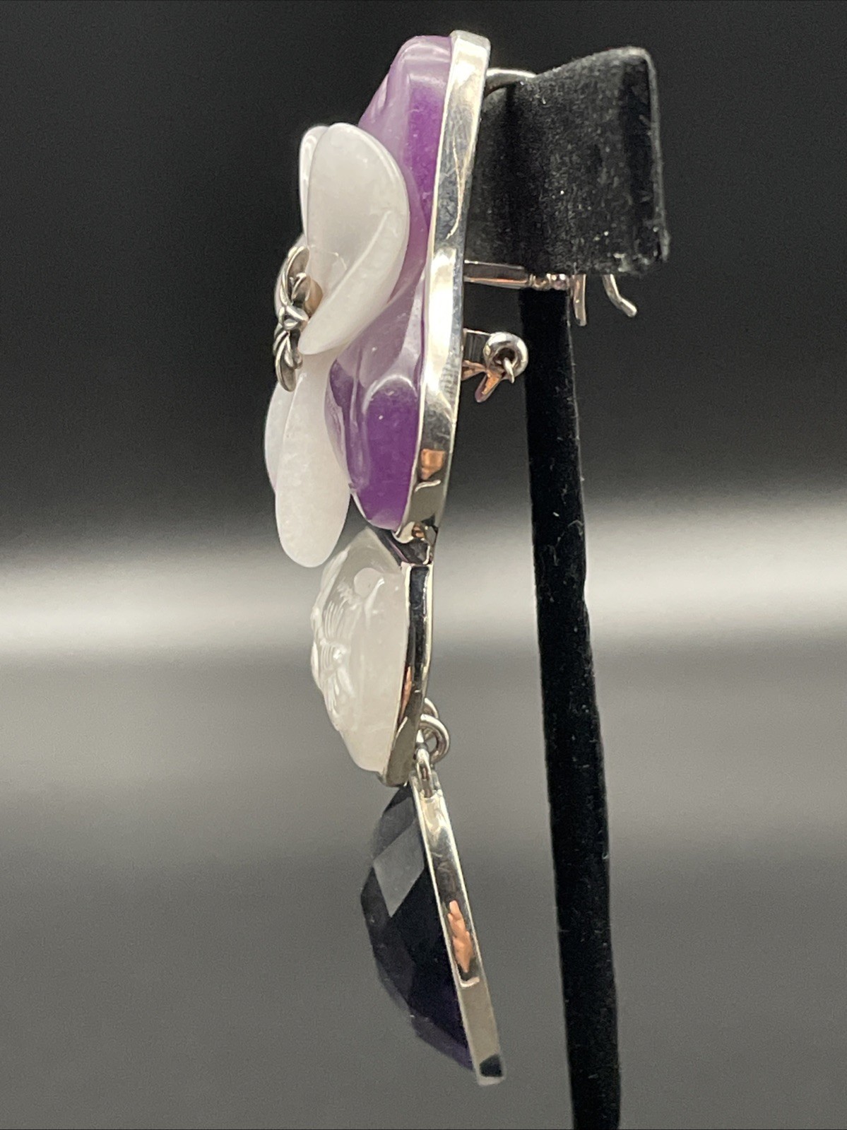 Amy Kahn Russell Silver Amethyst Flower Drop Enhancer Pendant Brooch VTG