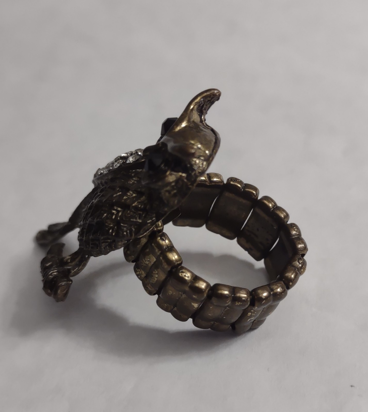 Vintage Owl Stretch Ring Rine Stones, Antique Gold Tone