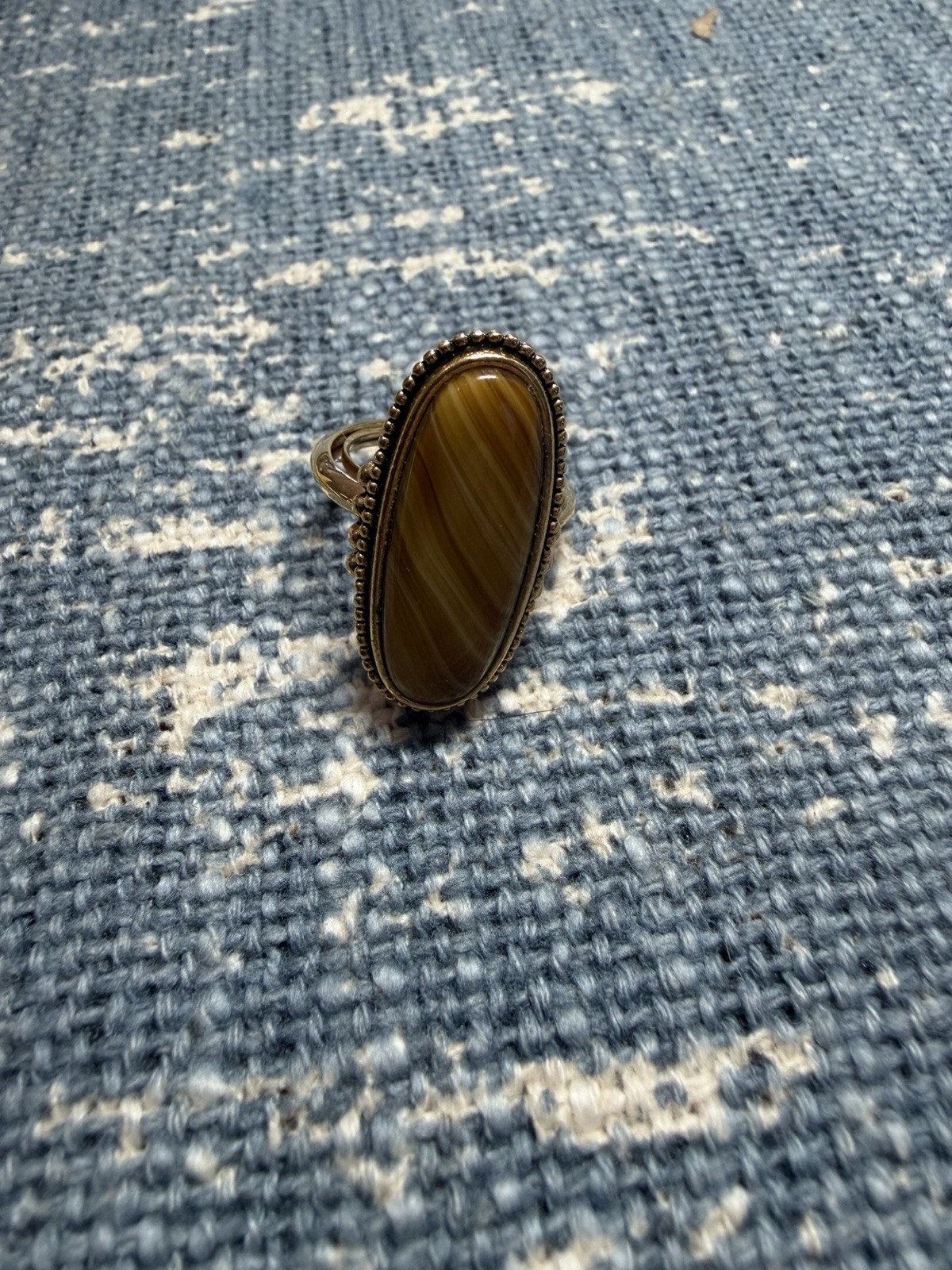 Vintage Avon 1978 Shimmering Sands Ring Brown Faux Agate Gold Tone Sz 8 Adj