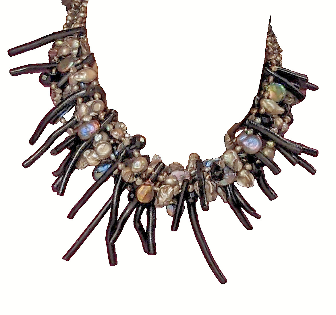 Black Coral & Freshwater Pearl EXTRAORDINARY Six Strand Statement Necklace