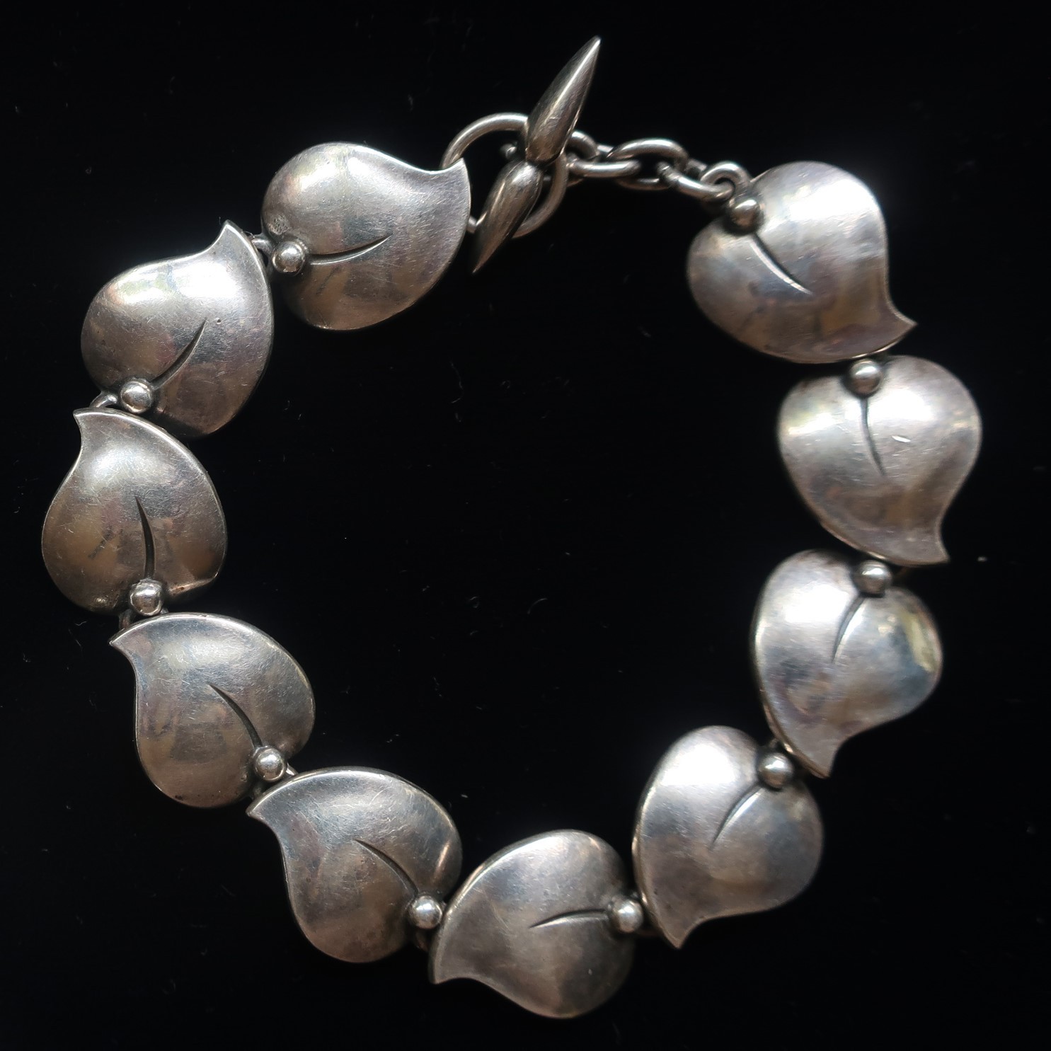 Modernist Sterling Silver Leaf Link Toggle Bracelet N.E. FROM Denmark Niels Erik