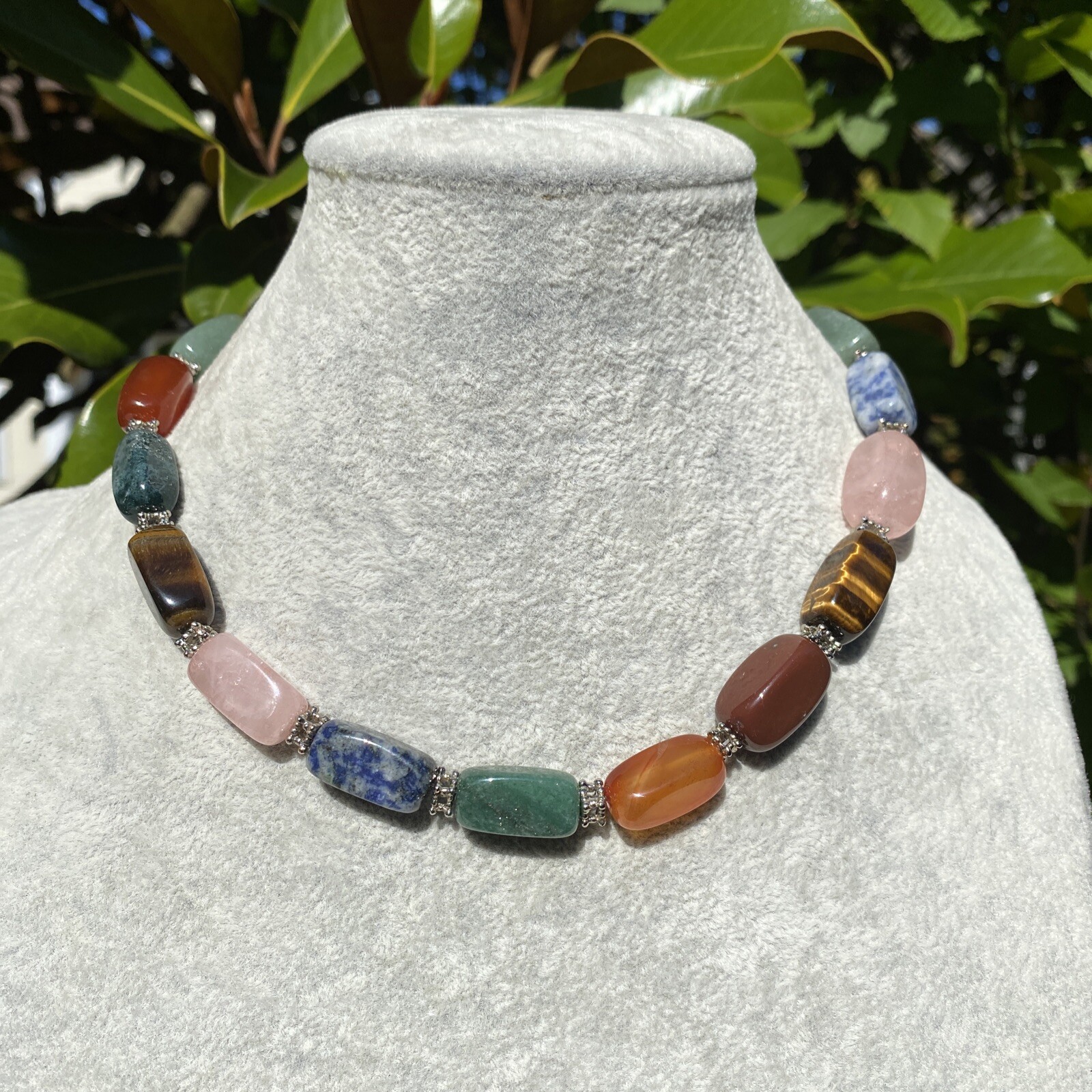 Vintage Necklace Rose Quartz Jade Tigers Eye Estate Fine Jewelry Pre-Owned